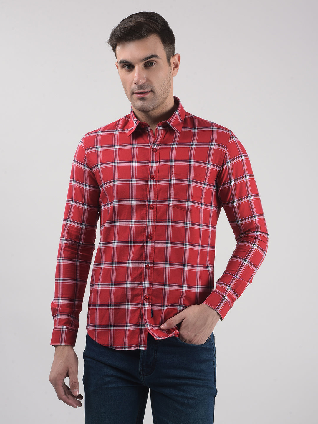 Buy Men's Checks Red Slim Fit Shirt Online | Numero Uno