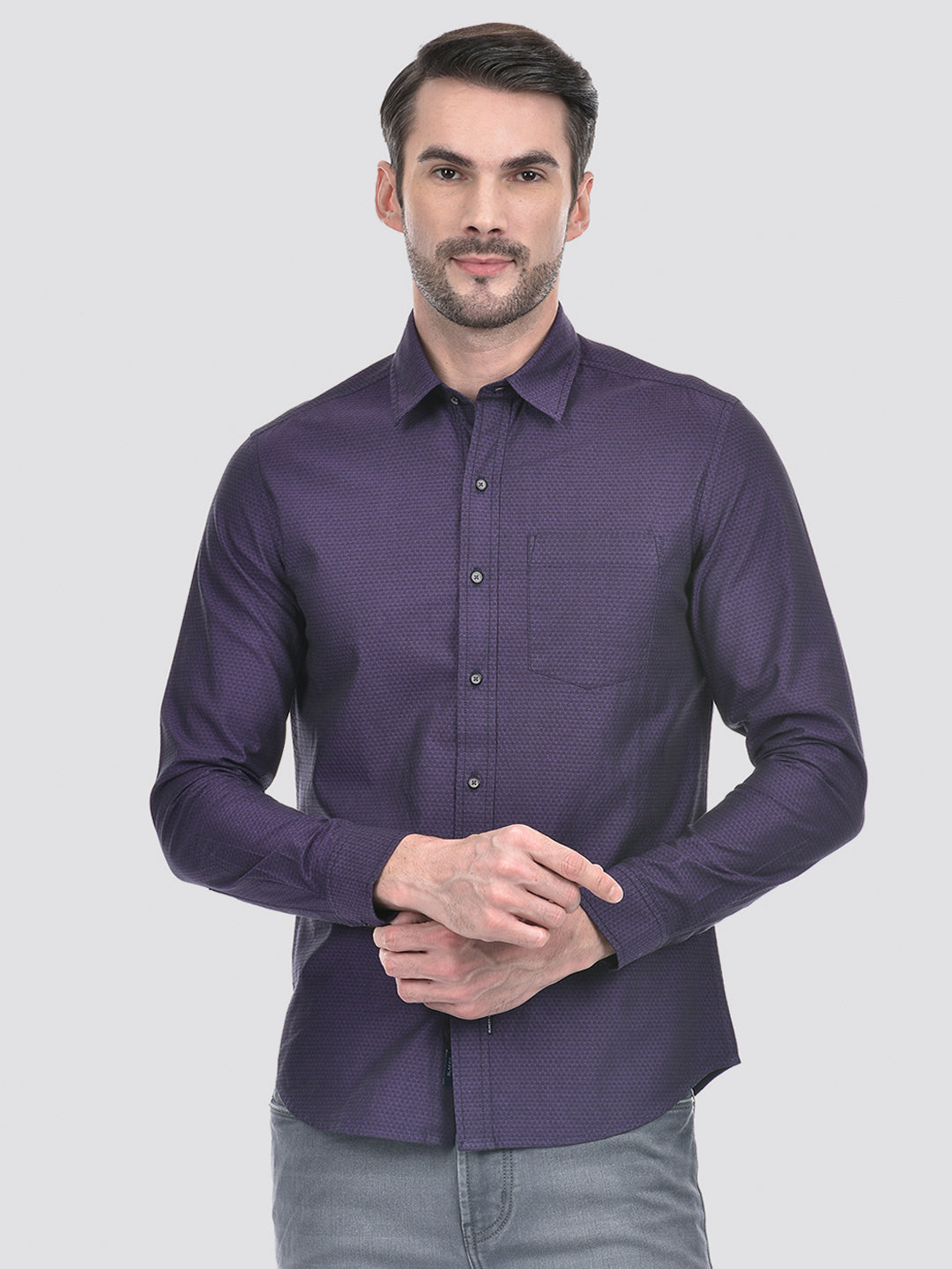 Buy Men's Solid Purple Cotton Slim Fit Shirt Online | Numero Uno