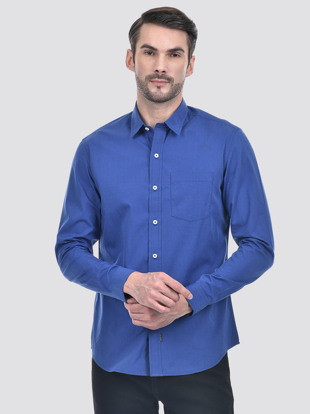 Men's Blue Standard Textured Slim Fit Cotton Casual Shirt main image 1