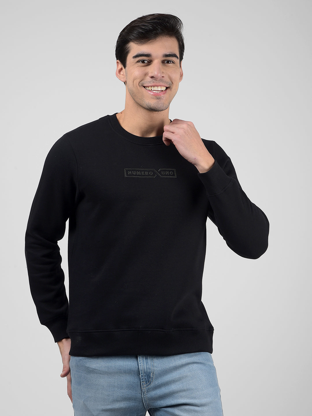 Black Printed Crew Neck Sweatshirt 10001