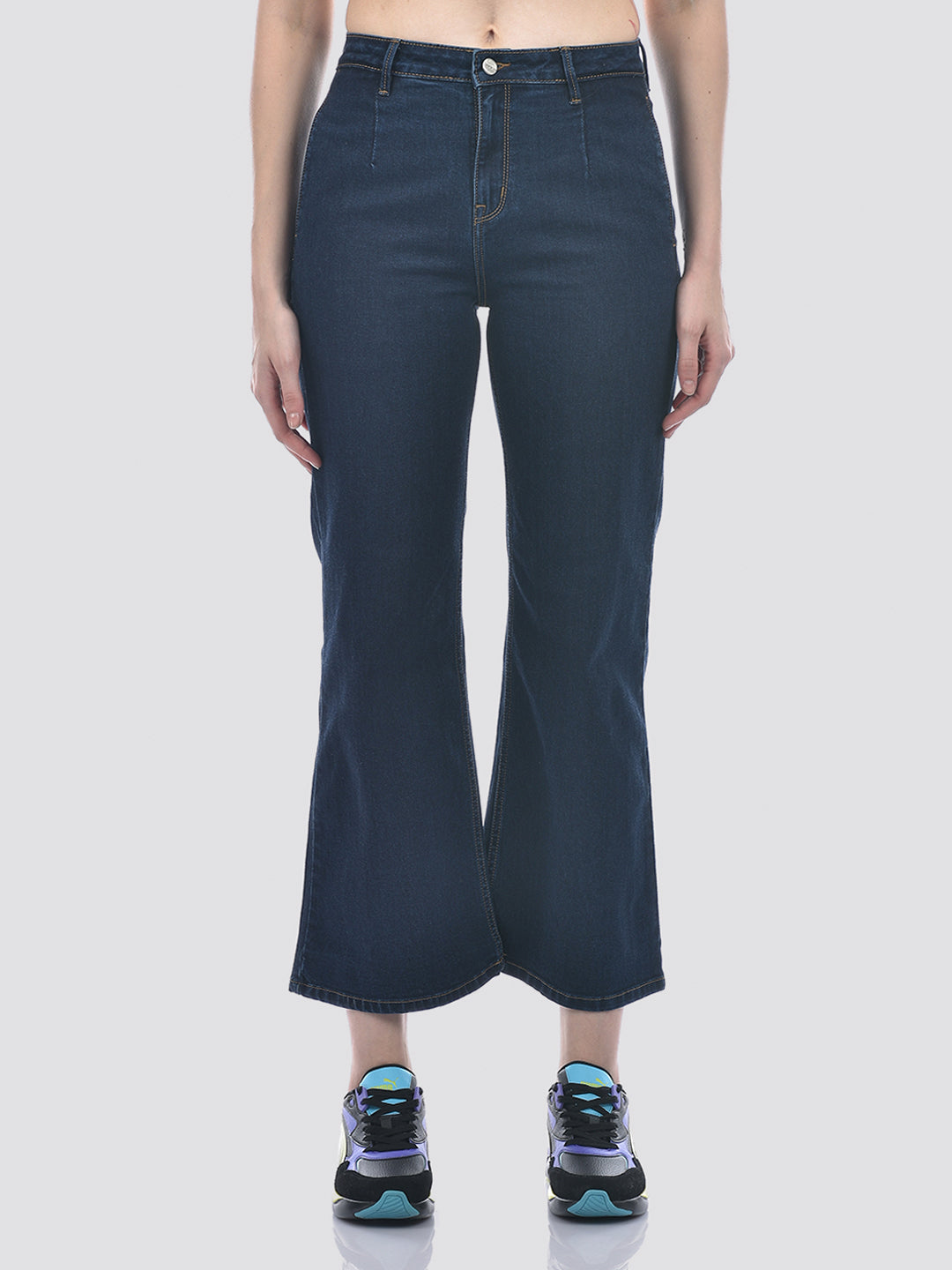 High-waisted Dark-blue Wide-leg Floor-length Jeans main image 0