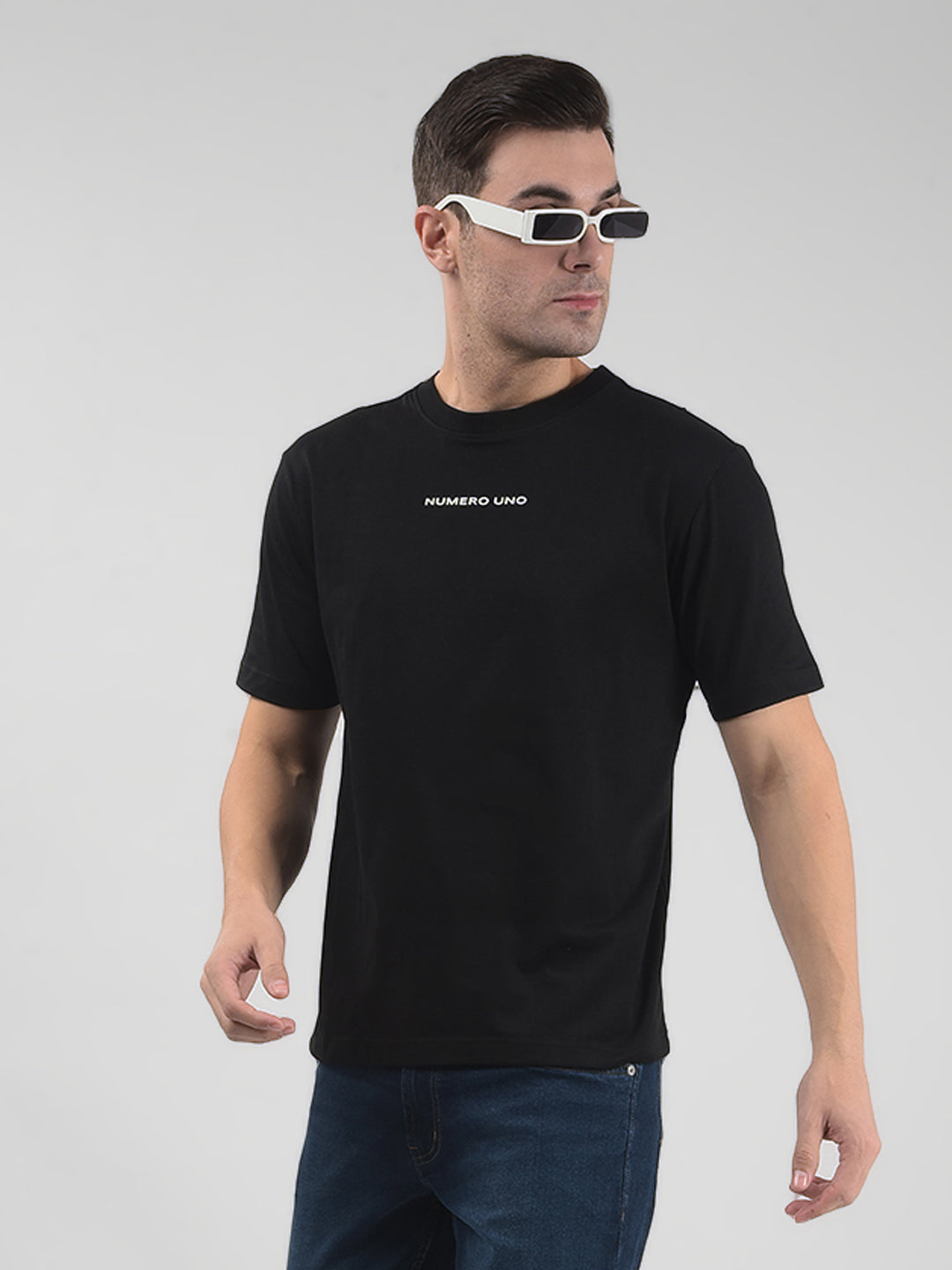 Men's Black Round Neck Regular Fit T-Shirt