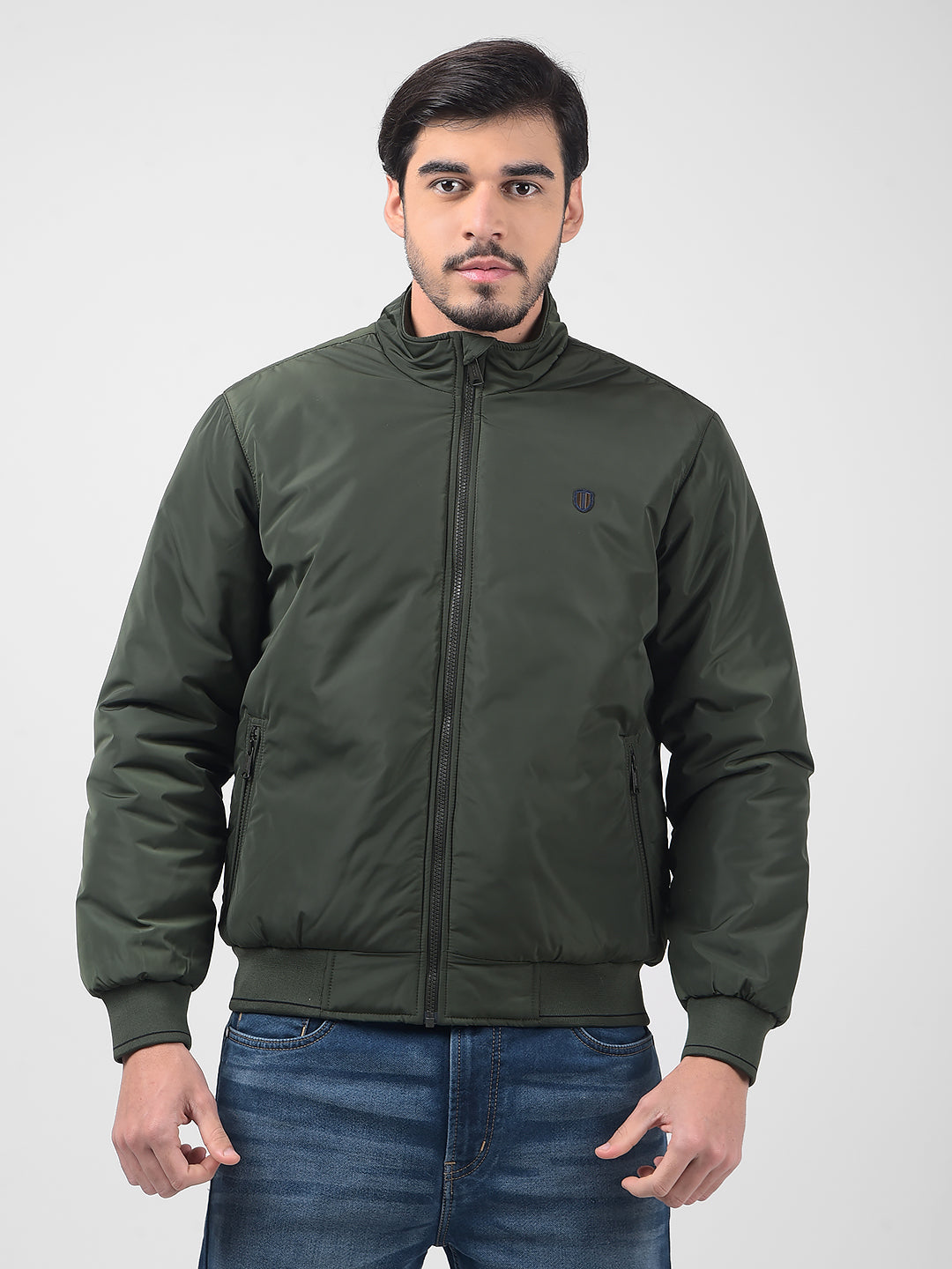 Buy Men's Solid Green Bomber Regular Fit Jacket Online | Numero Uno