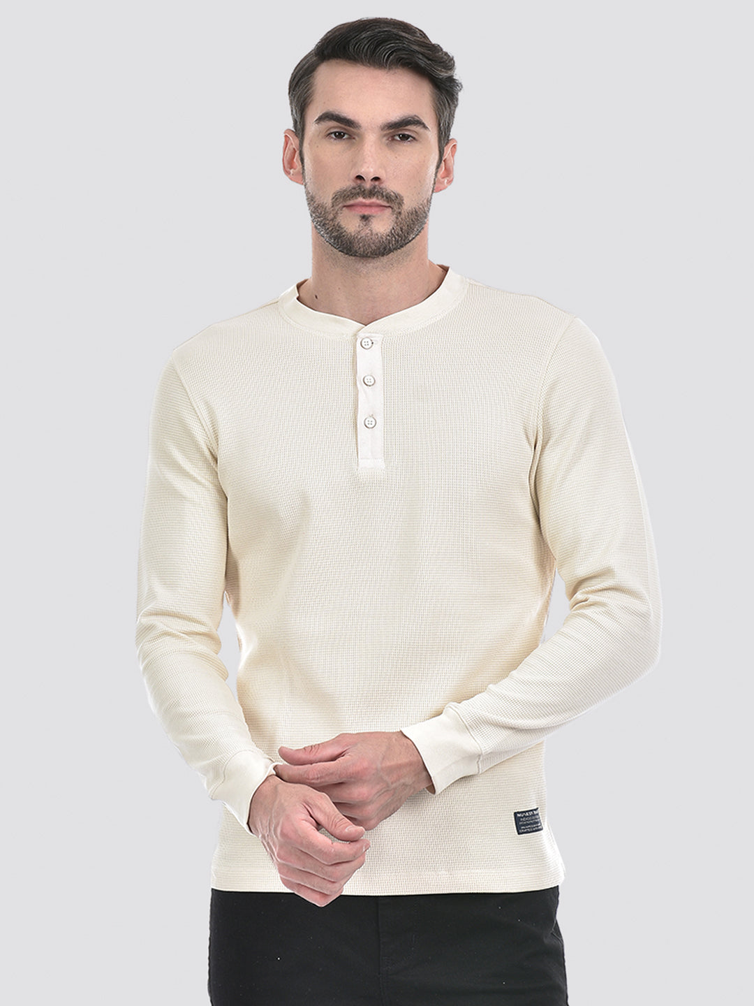 ANCELLM HENLEY RIB LS T-SHIRT （CREAM） ANCELLM/HENLEY RIB LS T