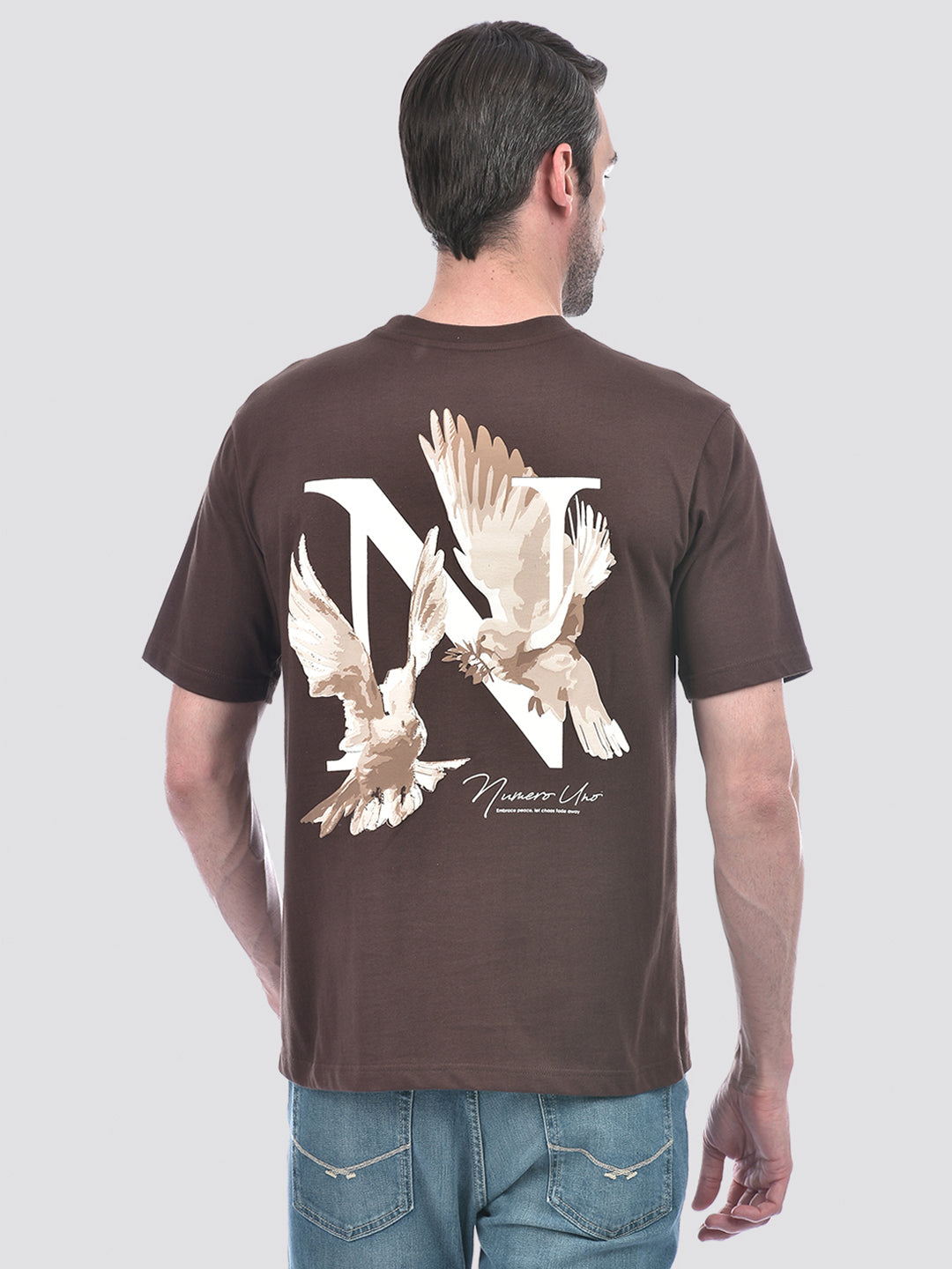 Men's Brown Solid Round Neck T-Shirt