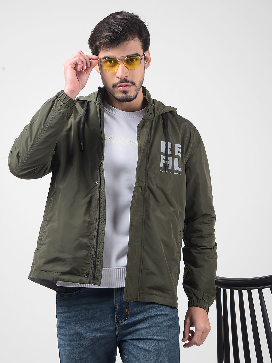 Buy Men's Solid Green Hodded Regular Fit Jacket Online | Numero Uno
