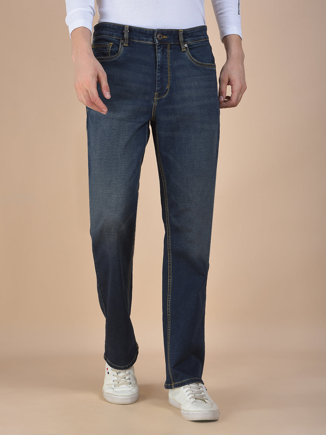 Dark Blue Mid Rise Straight Fit Jeans