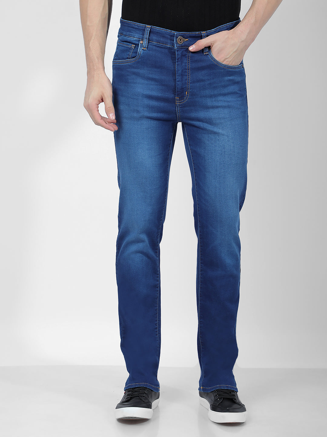 Buy Men's Blue Mid Rise Slim Fit Sustainable Jeans Online Numero Uno