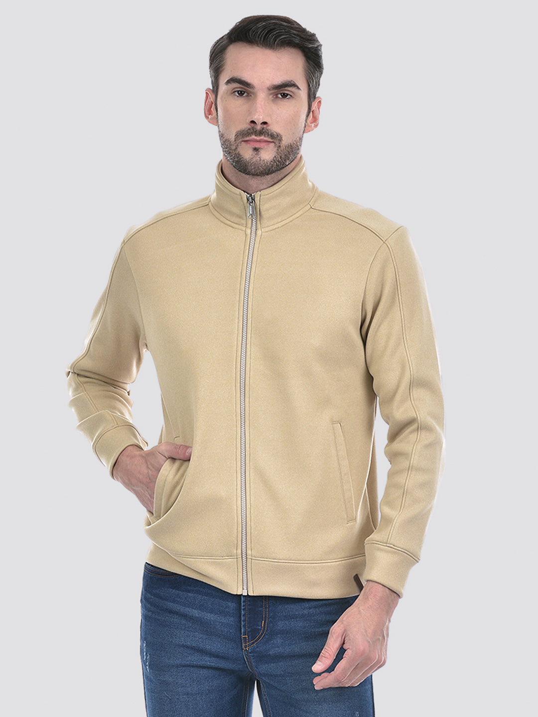 Buy Men s Brown Solid Front Open Zipper Sweatshirt Online Numero Uno