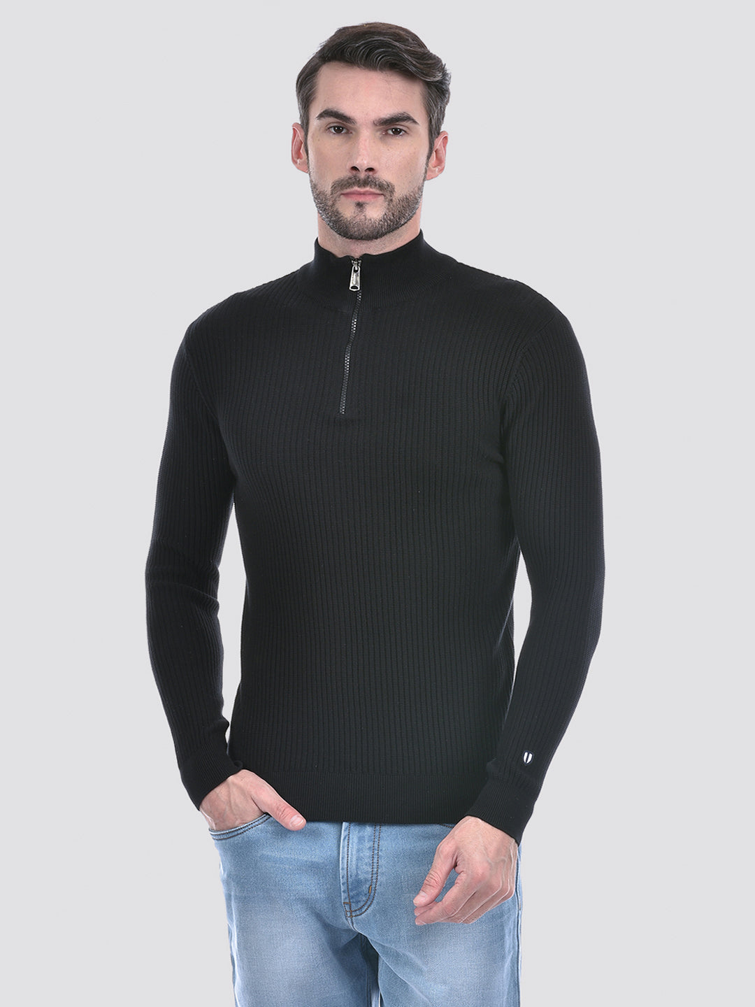 Buy Men's Black Half Zipper Sweaters Online | Numero Uno
