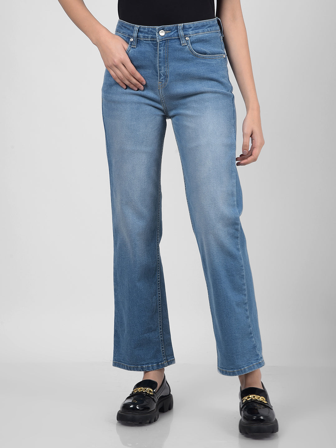 Blue High Rise Straight Fit Jeans