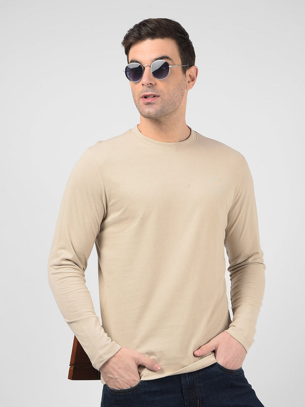 Men's Beige Crew Neck Regular Fit T-Shirt