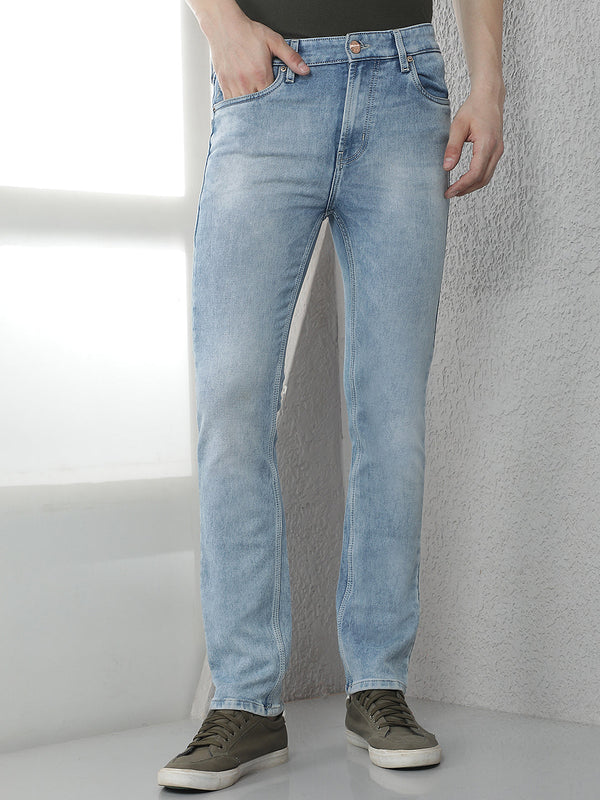 Men's Mid Rise Slim Fit Sustainable Jeans in Light Blue by Numero Uno