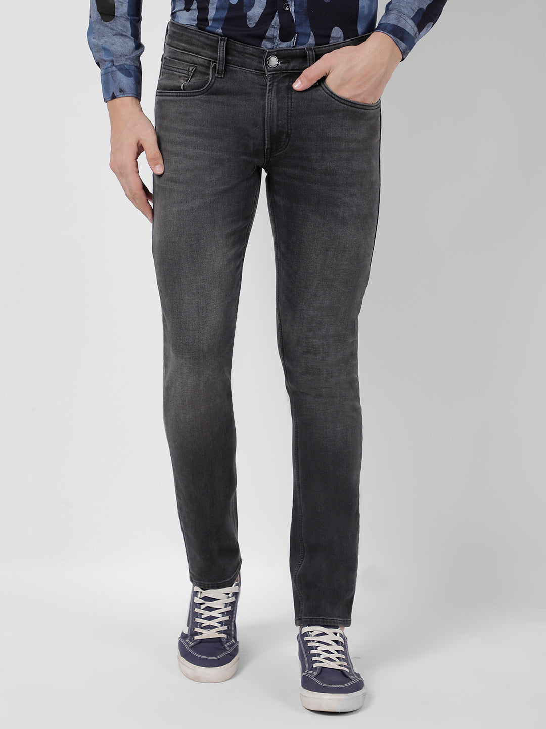 Buy Men's Washed Black Low Rise Faded Skinny Fit Jeans Online | Numero Uno