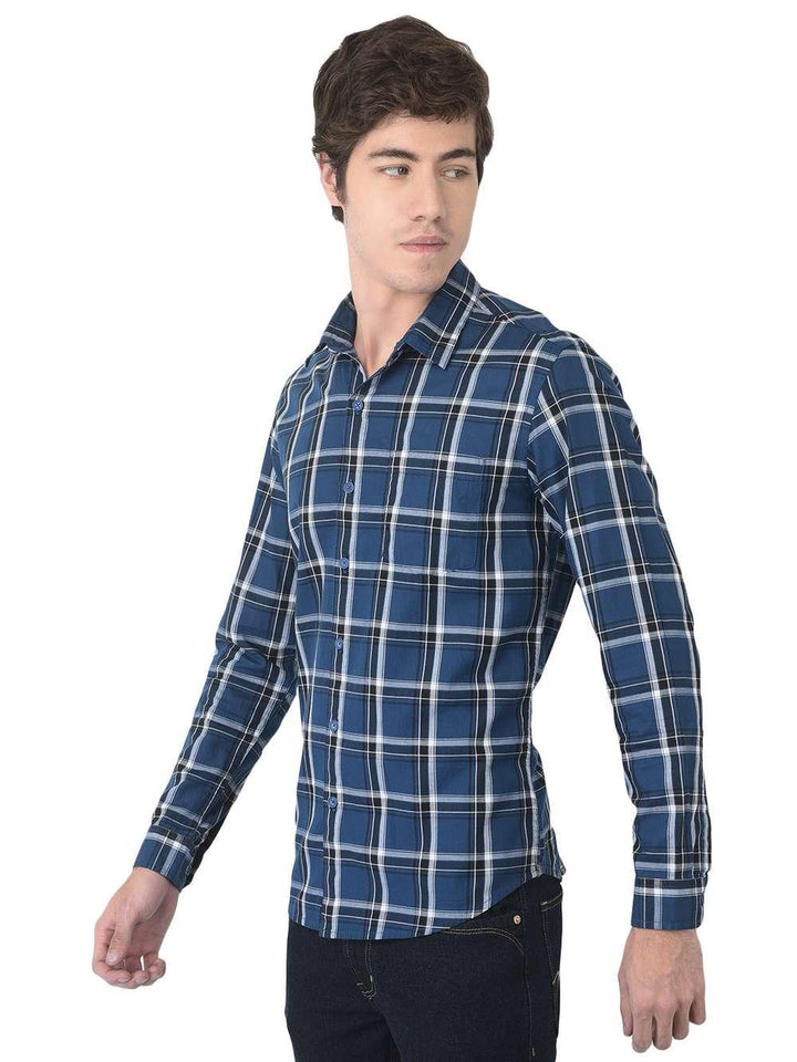 Buy Men Blue Slim Fit Check Full Sleeves Formal Shirts Online - 773258