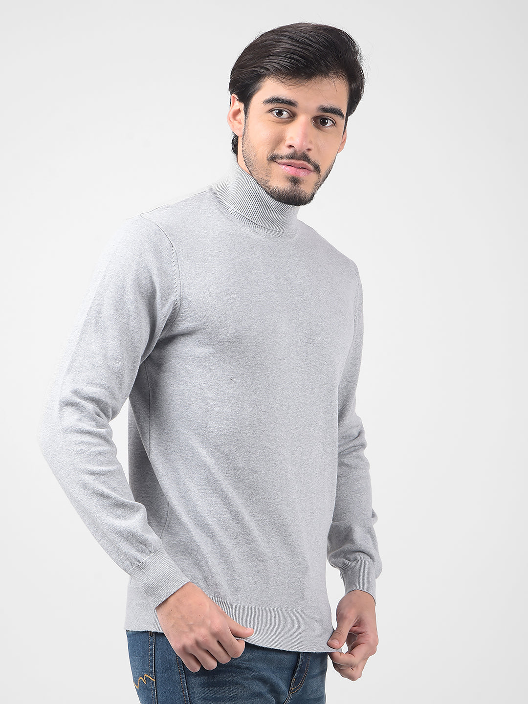 Buy Men's Grey Turtle Neck Sweater Online | Numero Uno