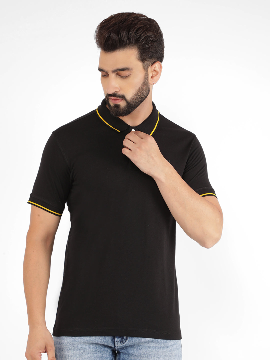 Black jersey polo neck discount