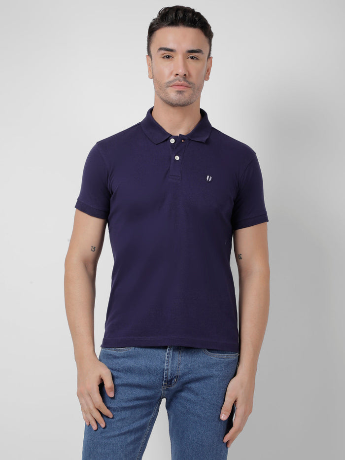 Men's Blue Pique Polo Neck T-Shirt