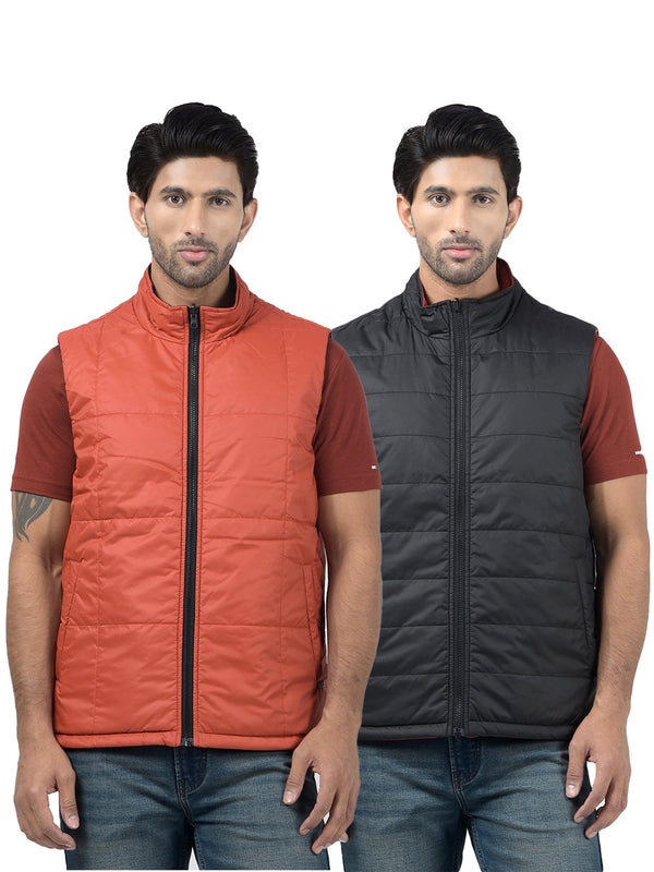Men's Solid Black & Red Reversible Regular Fit Jacket