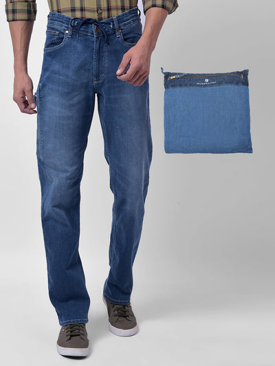 Men's Blue Mid Rise Regular Fit Packable Jeans