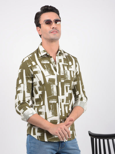 Men's Printed Green Slim Fit Shirt