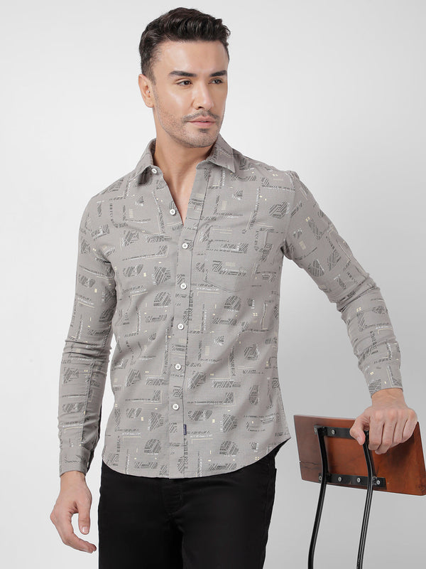 Men's Printed Grey Slim Fit Shirt