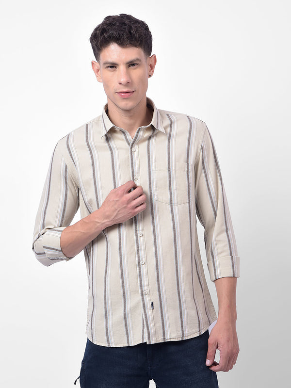 Men's Beige Striped Slim Fit Shirt