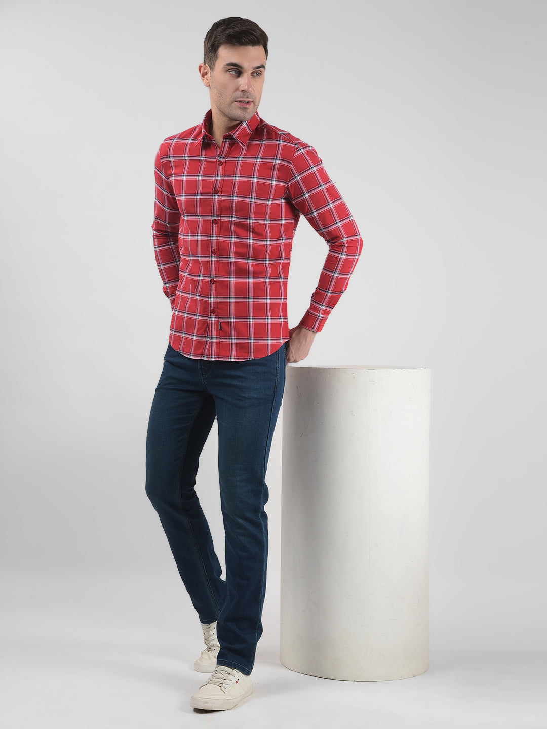 Buy Men's Checks Red Slim Fit Shirt Online | Numero Uno
