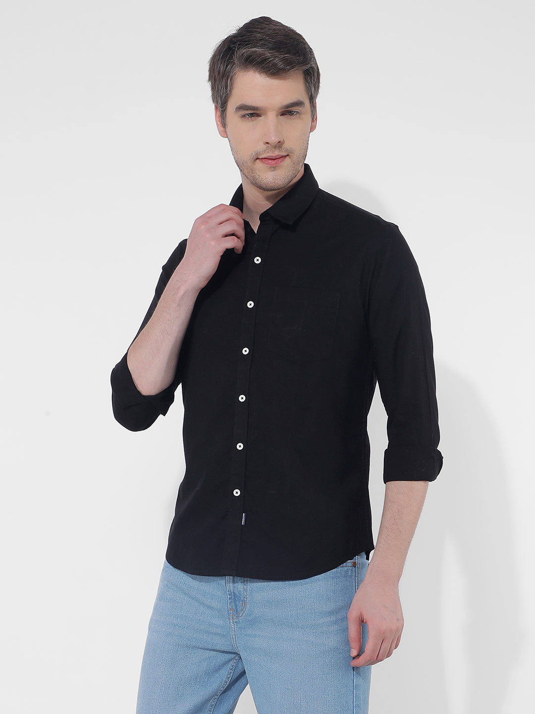 Buy Men's Solid Black Slim Fit Shirt Online