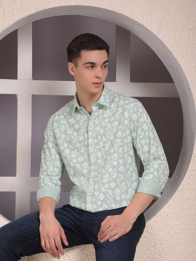 Men's Printed Green Slim Fit Shirt