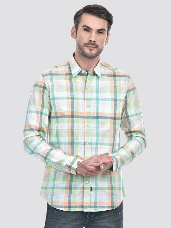 Men's Checks Blue Cotton Slim Fit Shirt