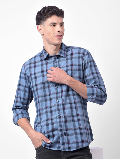 Men's Blue Checkered Regular Fit Shirt