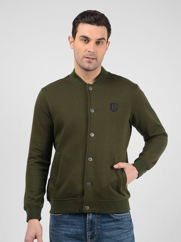 Men's Green Mock Neck Regular Fit Sweatshirt