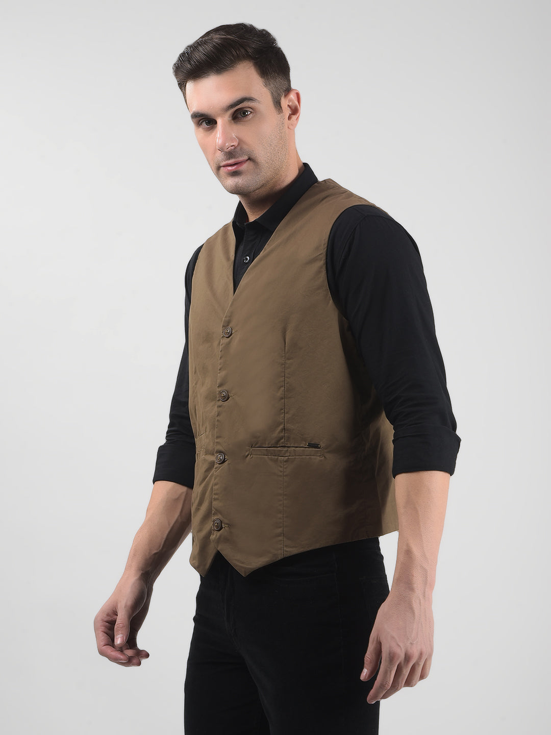 Buy Men's Solid Brown Regular Fit Waistcoat Online | Numero Uno