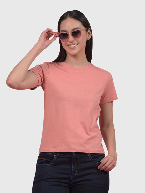 Women's Solid Pink Regular Fit T-Shirt