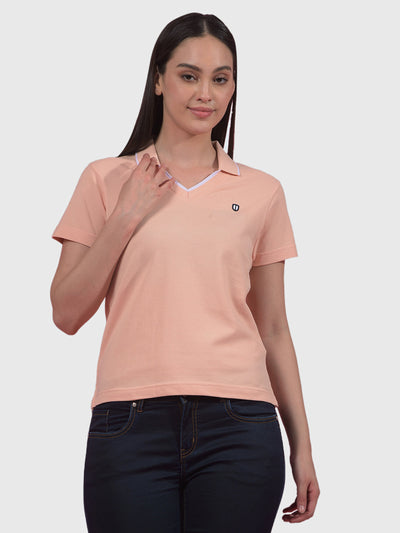 Women's Pink Henley Neck Regular Fit T-Shirt