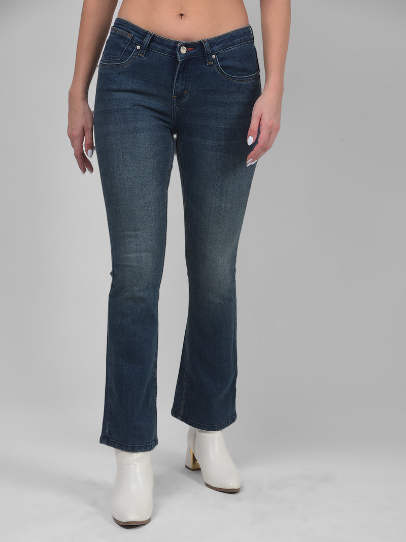 Women's Blue Mid Rise Bootcut Fit Jeans