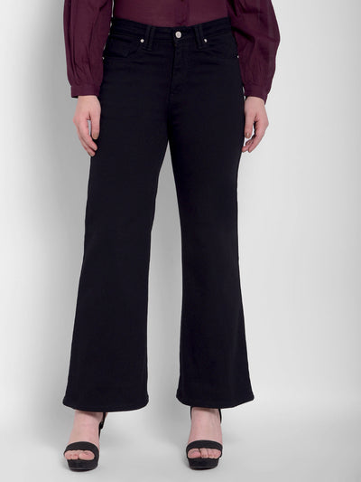 Women's Black Super High Rise Wide Leg Jeans