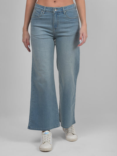 Women's Sustainable Solid Blue Wide Leg Fit Jeans
