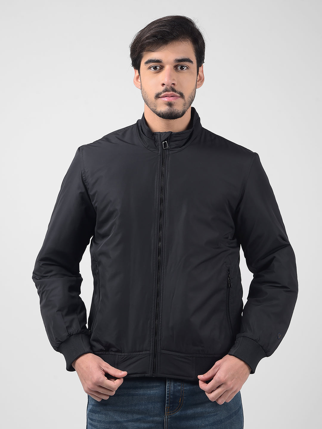 Buy Men's Solid Black Bomber Regular Fit Jacket Online | Numero Uno