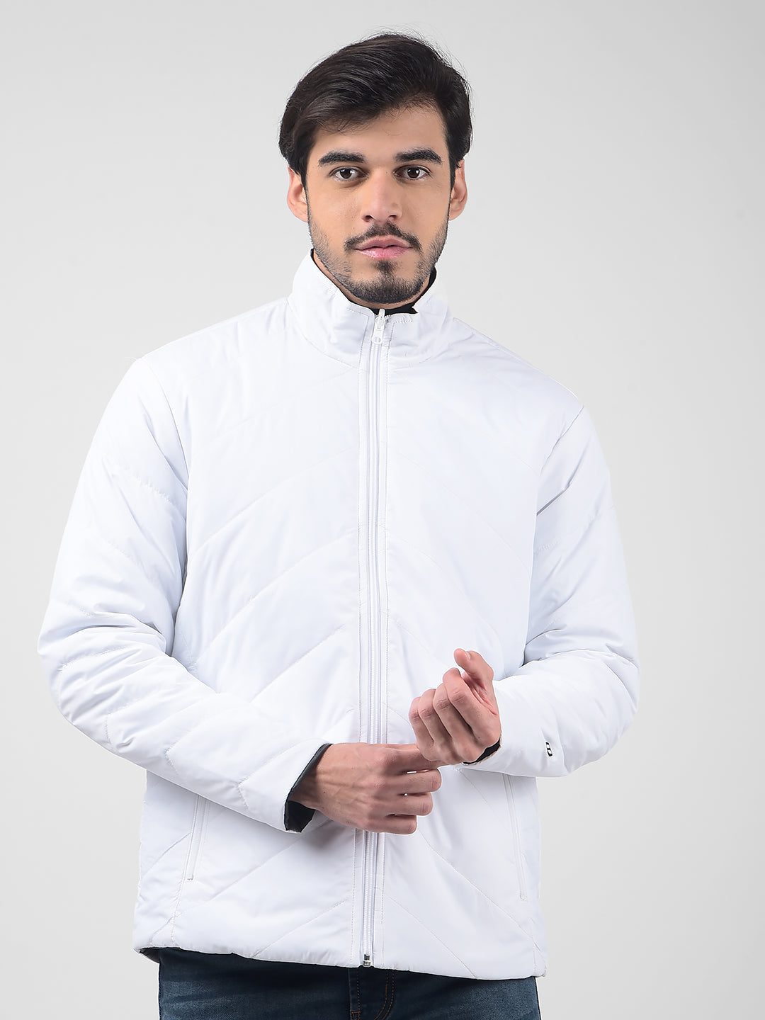 Buy Men's Solid White/Green Reversible Regular Fit Jacket Online