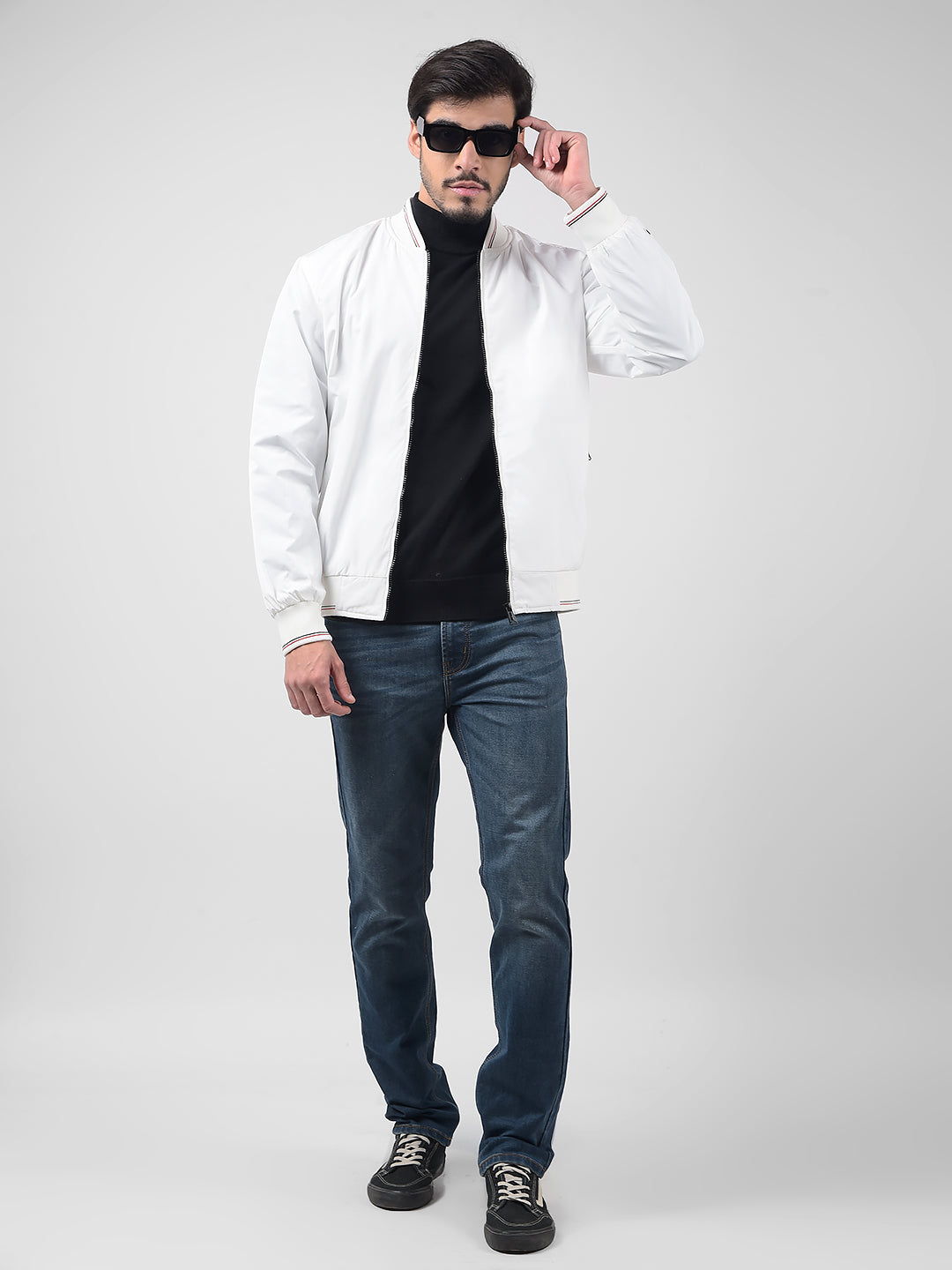 Buy Men's Solid White Bomber Regular Fit Jacket Online | Numero Uno