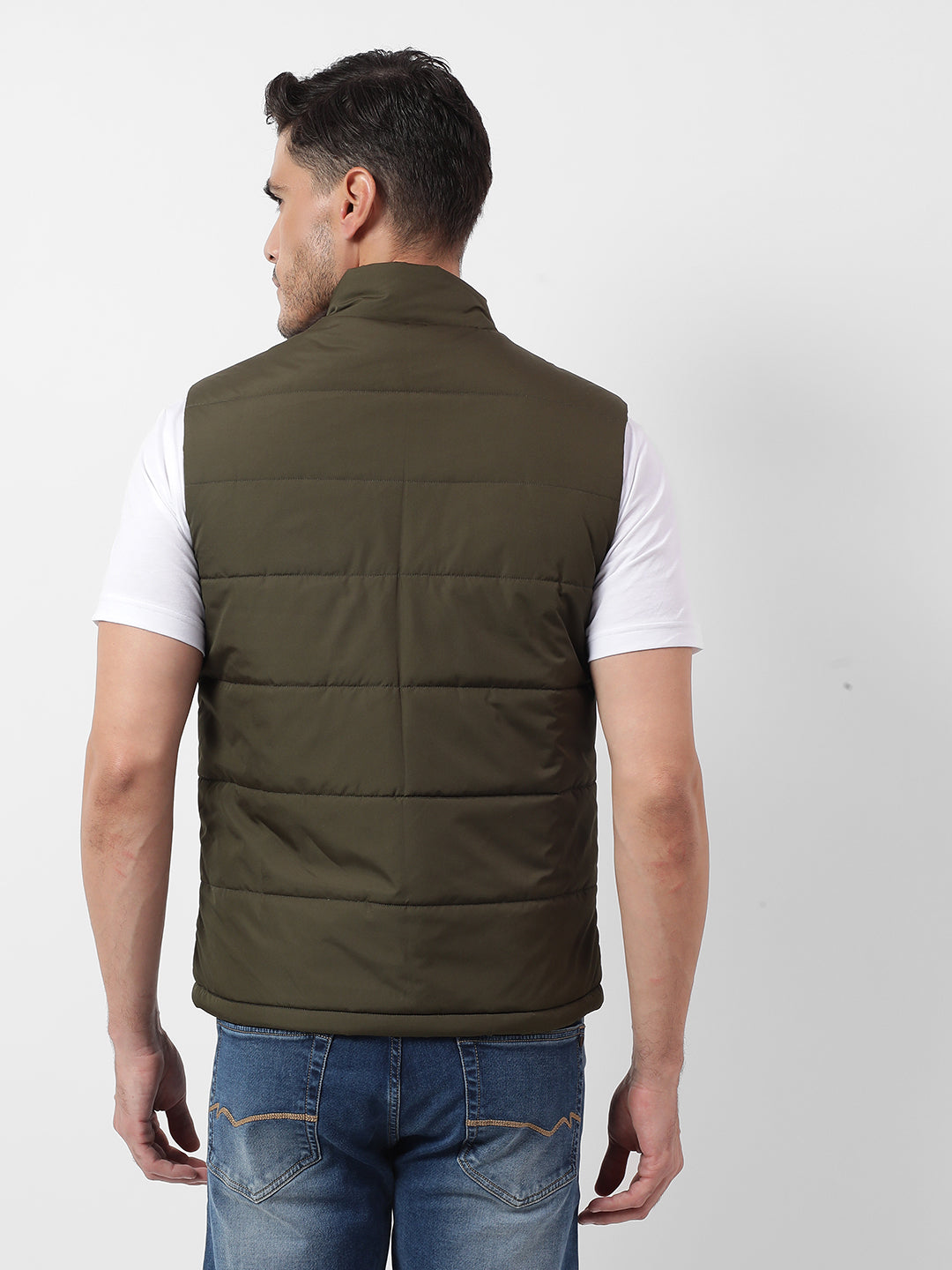 Buy Men's Quilted Solid Green Sleeveless Jacket Online | Numero Uno