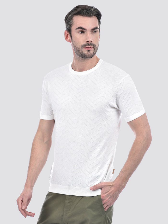 Men's White Textured Knit Regular Fit T-Shirt
