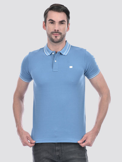 Men's Blue Polo Neck Regular Fit T-Shirt