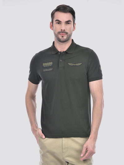Men's Green Aeronautical Polo Neck Regular Fit T-Shirt