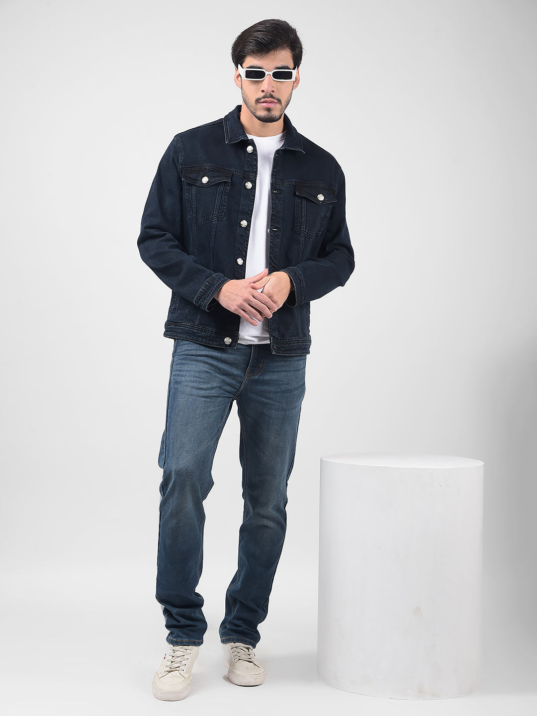 Men's Solid Denim Blue Slim Fit Jacket