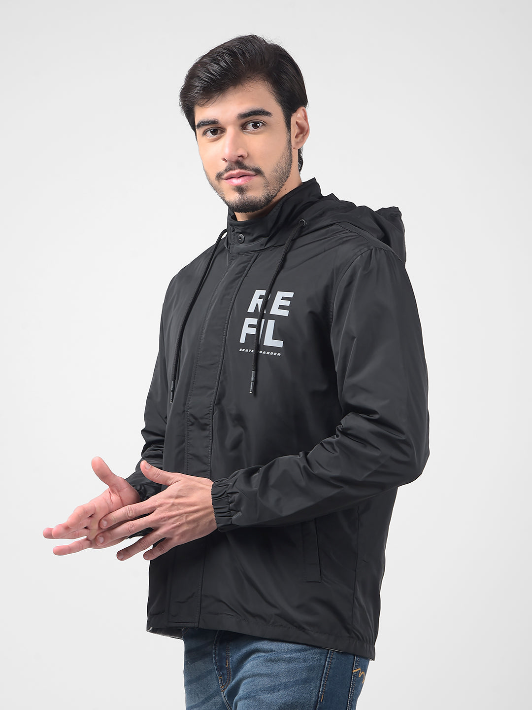 Buy Men's Solid Black Hooded Regular Fit Jacket Online | Numero Uno