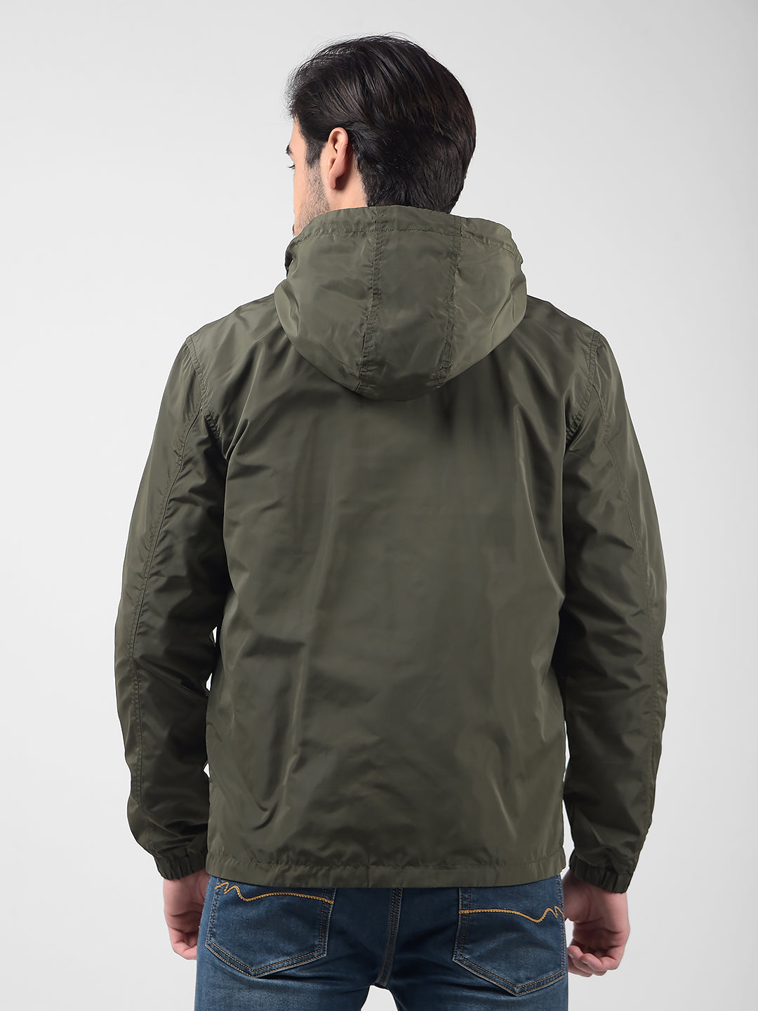 Buy Men's Solid Green Hodded Regular Fit Jacket Online | Numero Uno