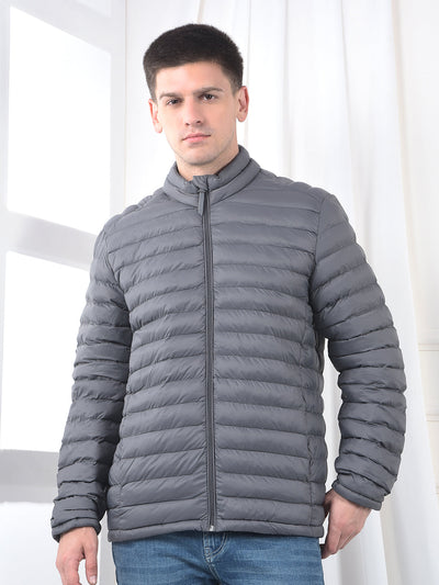 Men's Puffer Solid Grey Regular Fit Jacket